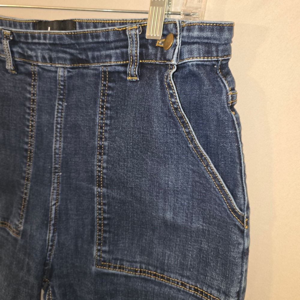 AstroBettie Wide Leg Jeans 34 Womens Dark Wash Retro Rockabilly Patch Pocket - Picture 2 of 8